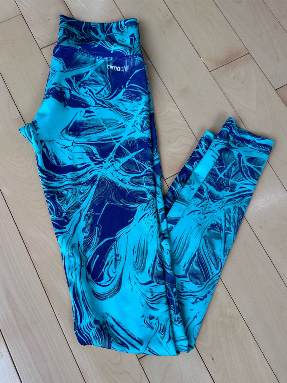 adidas Blue & Teal Marble Print Climacool Leggings